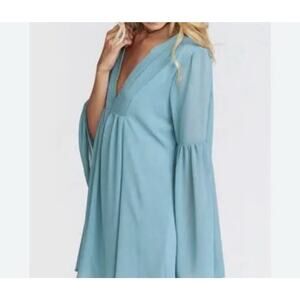 Show Me Your MuMu | Dakota Willow Swing Dress V-Neck Blue Green Aqua- Small
